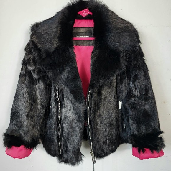 NWT~$1195~DSQUARED2~KIDS 8~BLACK GENUINE LEATHER REAL FUR BIKER MOTO COAT JACKET - Picture 11 of 16